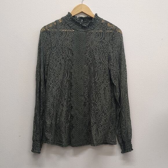 Cable and Gauge sage green lace turtle neck blouse size XL - Picture 2 of 7
